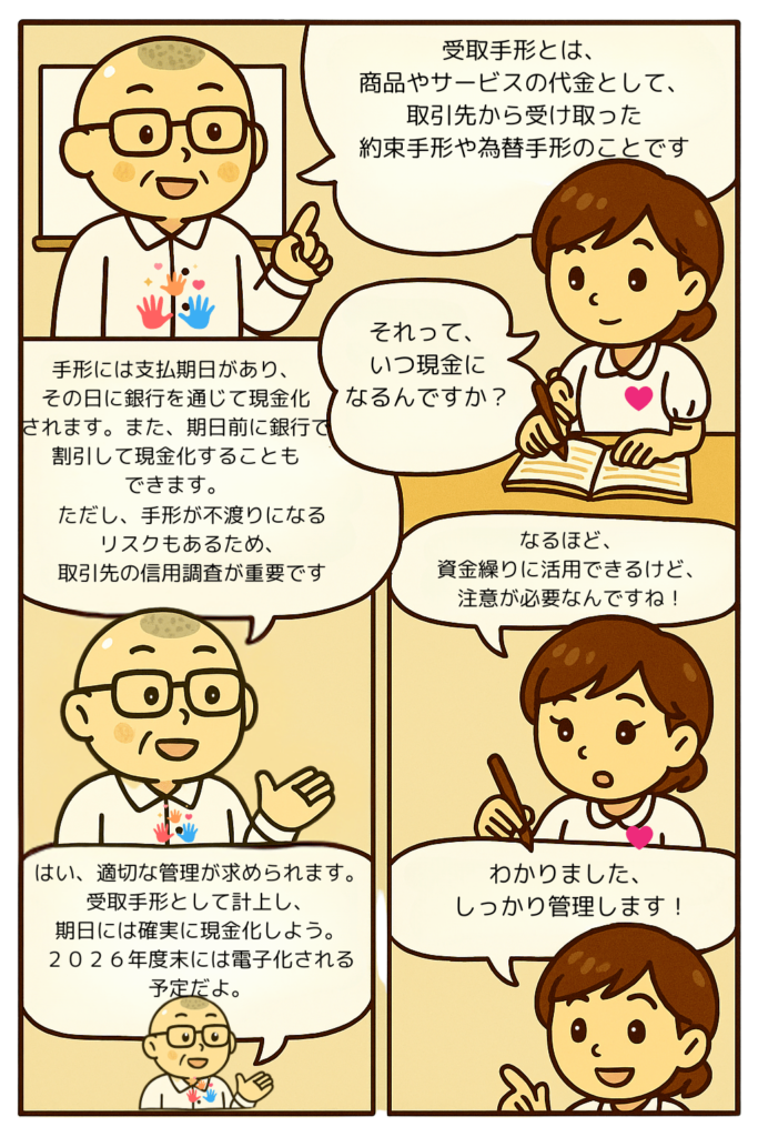 受取手形　社会福祉法人会計の勘定科目を漫画で確認　