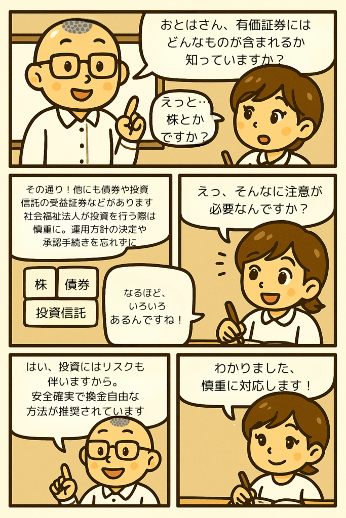 有価証券　社会福祉法人会計の勘定科目を漫画で確認　