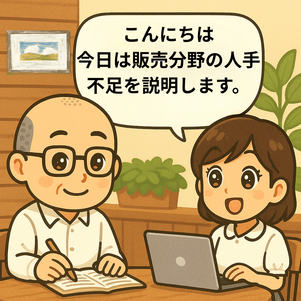 こんにちは 今日は販売分野の 人手不足を説明します。