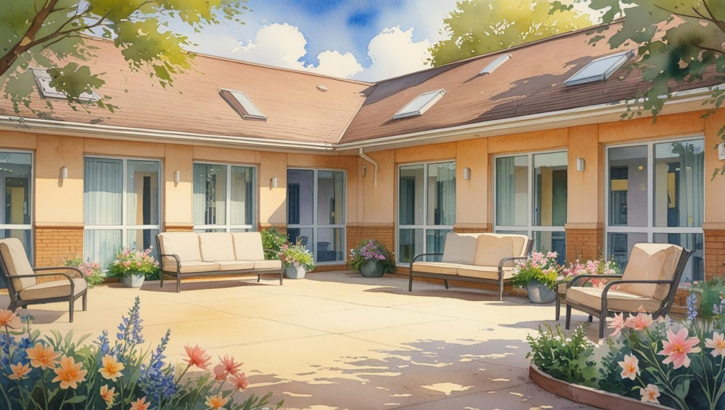 高齢者向け住宅のイメージイラスト（マンション・介護施設・戸建ての比較）