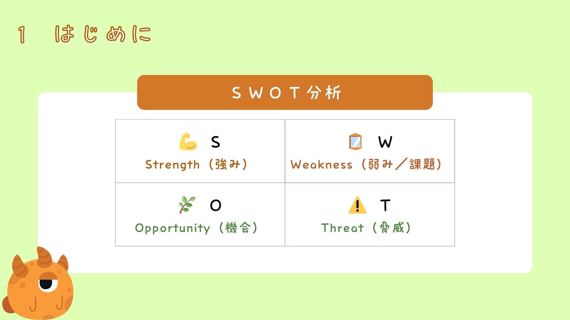 使命を守るための戦略シリーズ　スピンオフ②強みと課題を整理するのＳＷＯＴ分析資料