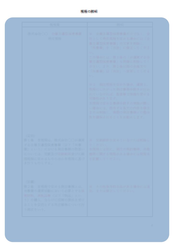 発注規程の各条文を説明する書式例
