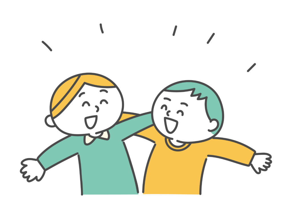 福祉の職場の職員同士が波長が合う姿のイラスト