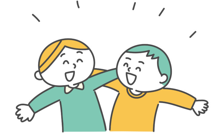 福祉の職場の職員同士が波長が合う姿のイラスト