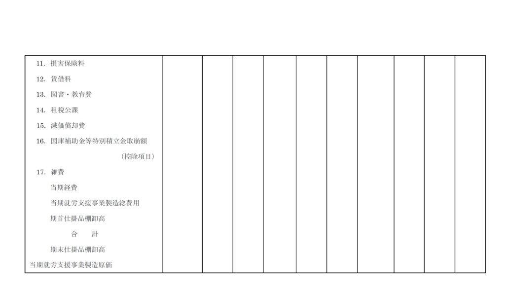 就労支援事業製造原価明細書②（多機能型）